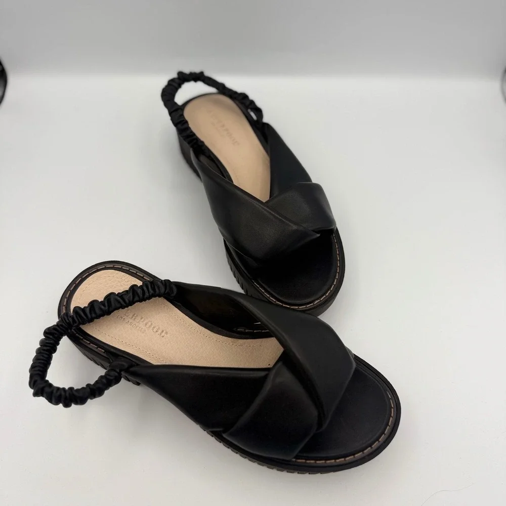 Liverpool Platform Sandals‎ Womens Black Leather Lug Sole Slingback Minimalist